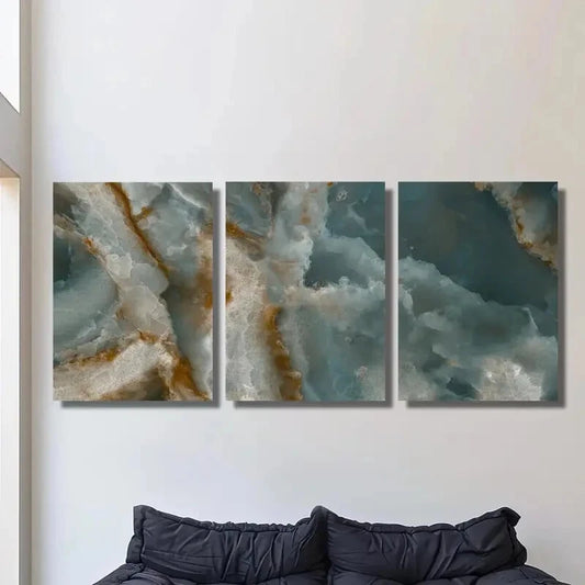 3pcs Marble Pattern Art, Light Luxury Metal Print Ready to Hang Art
