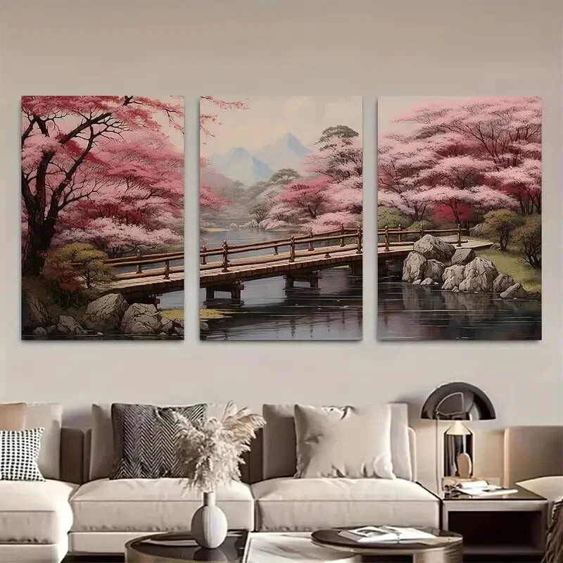 3pcs Featuring a Print of Cherry Blossoms Metal Print Ready to Hang Art