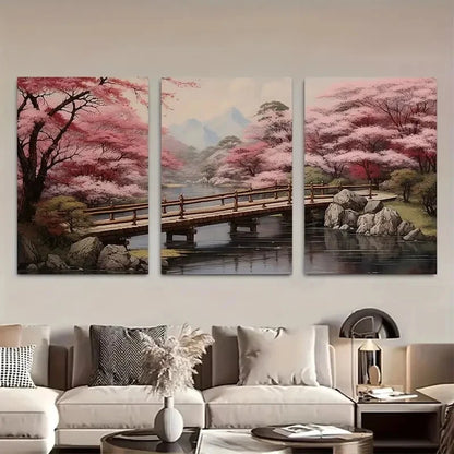 3pcs Featuring a Print of Cherry Blossoms Metal Print Ready to Hang Art