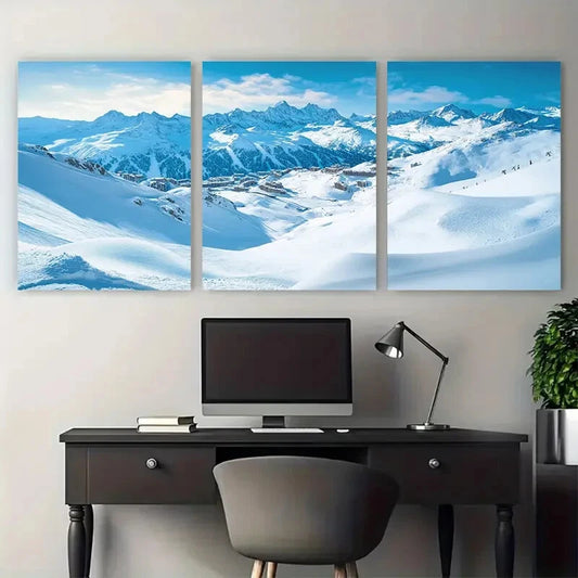 3pcs Les Arcs Ski Resort Paradiski Snowboard Metal Print Ready to Hang Art