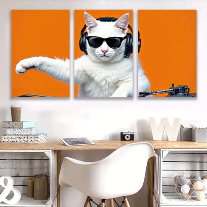 3pcs Turkish Angora cat with Fashion Glasses Wall Art Set Canvas Framed 60x90cm - High Quality Print 100% Australian Made Wall Canvas Ready to Hang