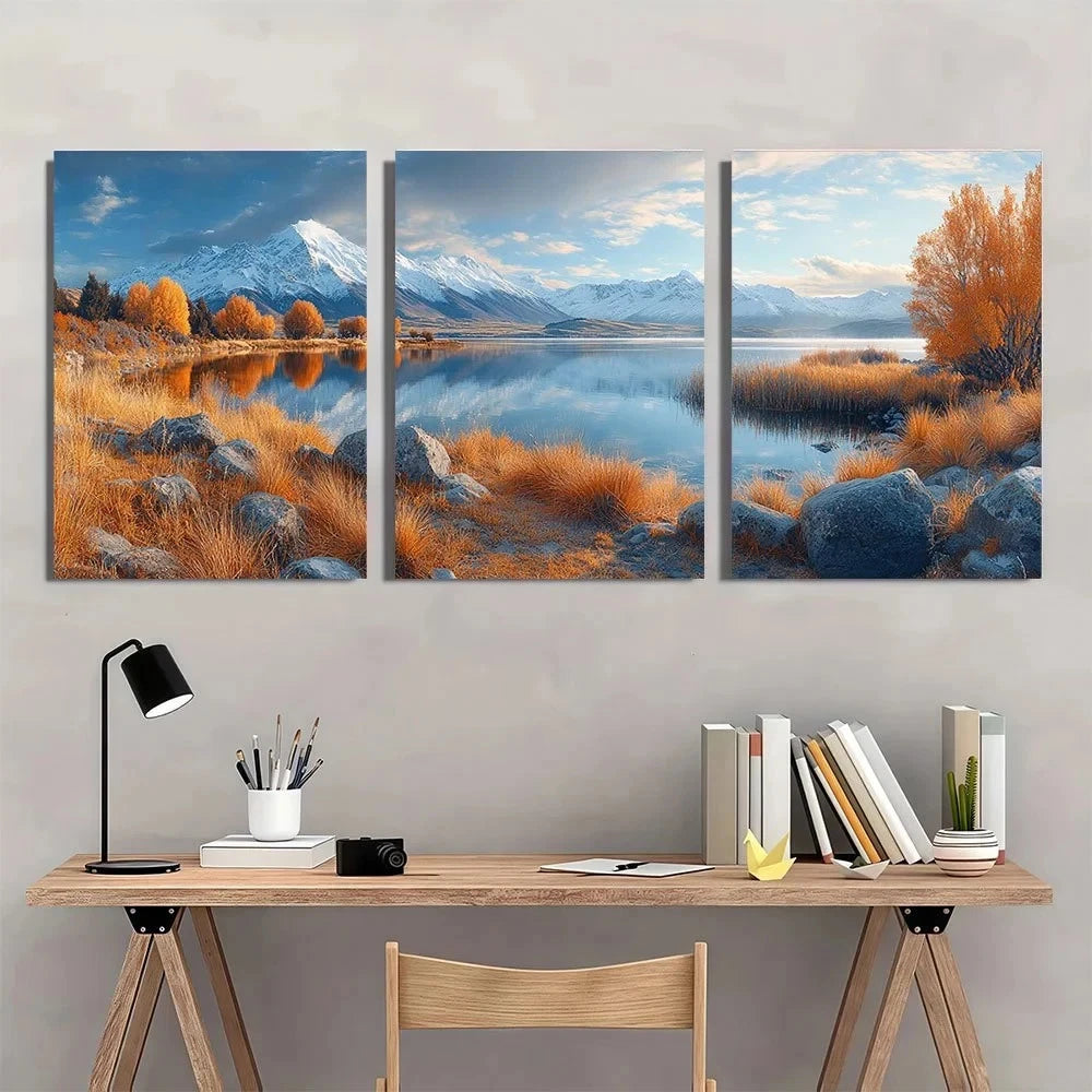 3pcs Lake New Zealand Scenery Metal Print Ready to Hang Art
