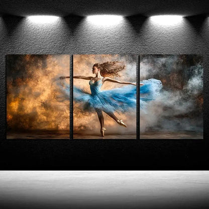 3pcs Vibrant Dancing Ballerina Illustration Metal Print Ready to Hang Art
