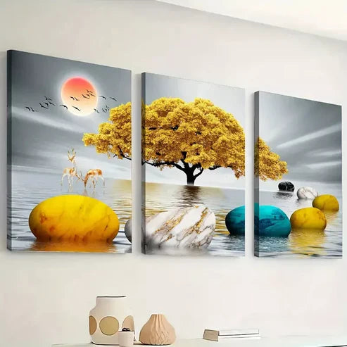 3pcs Water Surface Marble Canvas Framed 60x90cm - High Quality Print 100% Australian Made Wall Canvas Ready to Hang