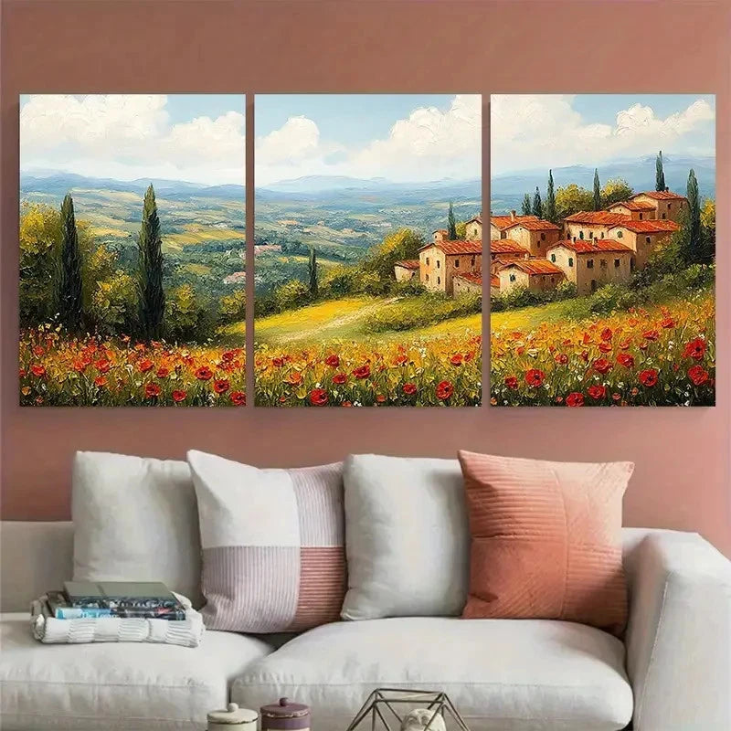 3pcs Tuscany Countryside Italian Landscape Scene Wall Art Set Canvas Framed 60x90cm - High Quality Print 100% Australian Made Wall Canvas Ready to Hang
