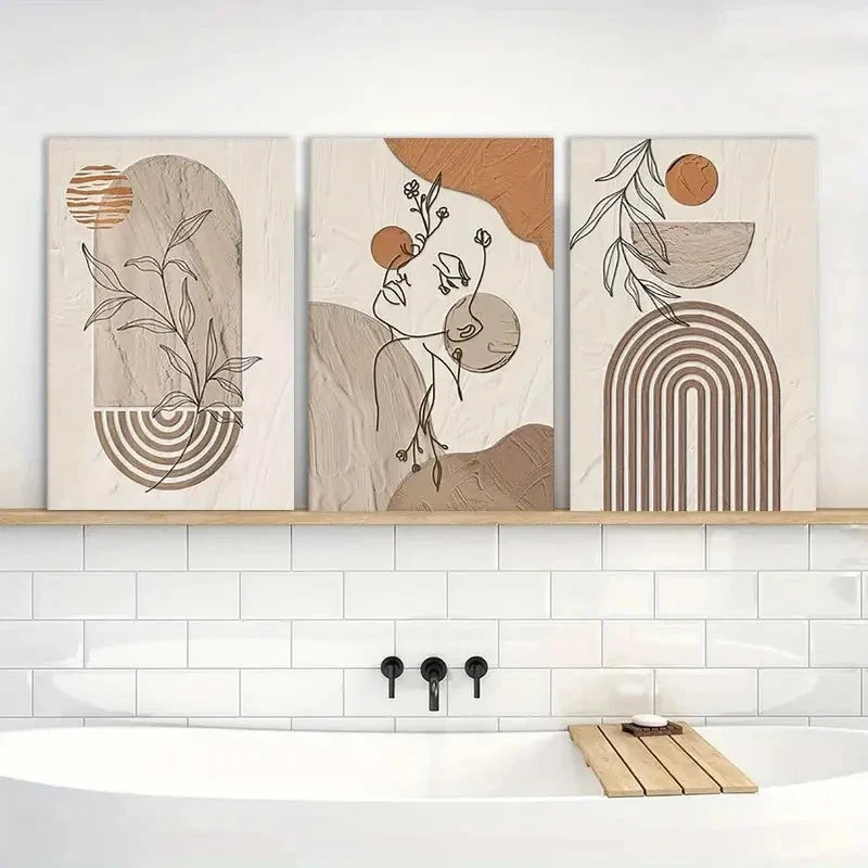 3pcs Boho Abstract Cinnamomum Woman Face Prints Metal Print Ready to Hang Art