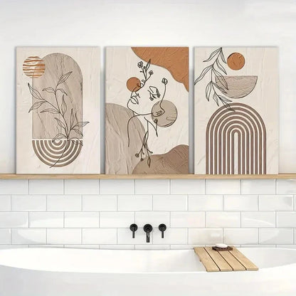 3pcs Boho Abstract Cinnamomum Woman Face Prints Metal Print Ready to Hang Art