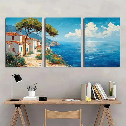 3pcs Abstract Coastal Landscape Blue Perfect Wall Art Set Canvas Framed 40x60cm - High Quality Print 100% Australian Made Wall Canvas Ready to Hang