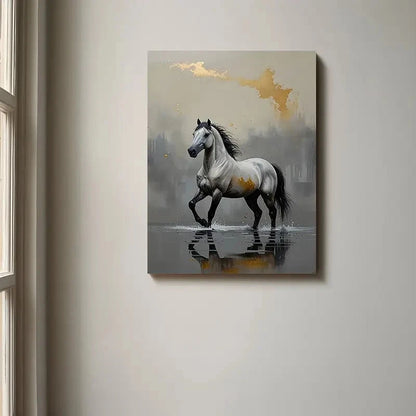 Majestic Horse Black & White Stallion Painting 40x60cm Metal Print Ready to Hang
