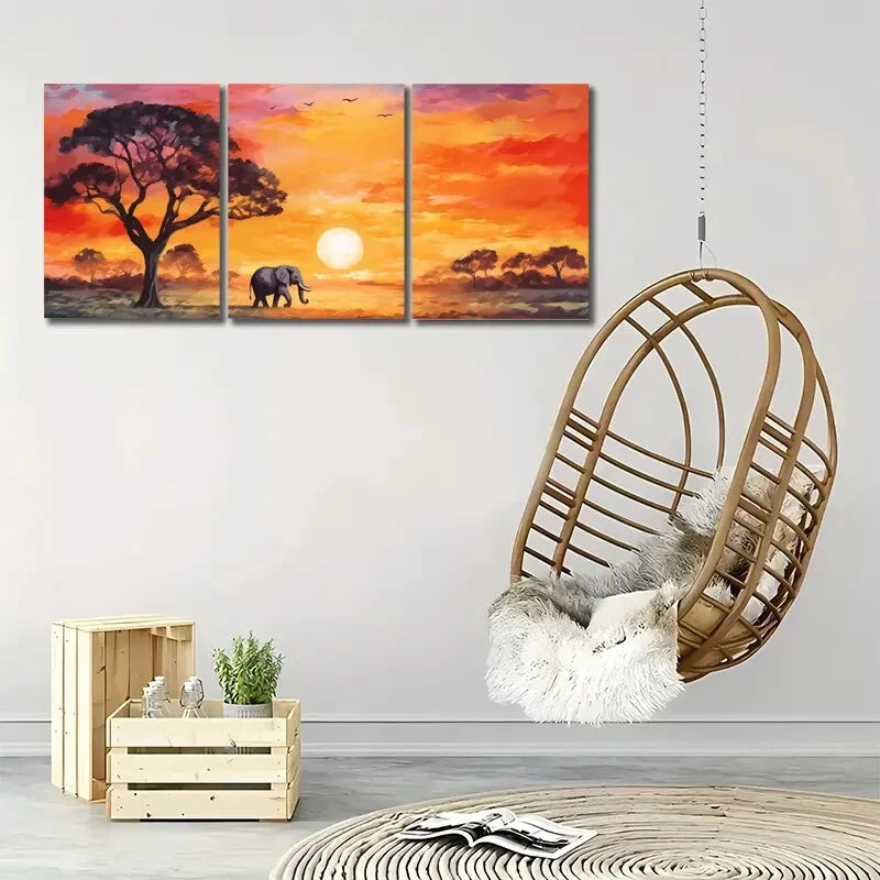 3pcs African Sunset Landscape Africa Decor Poster Metal Print Ready to Hang Art