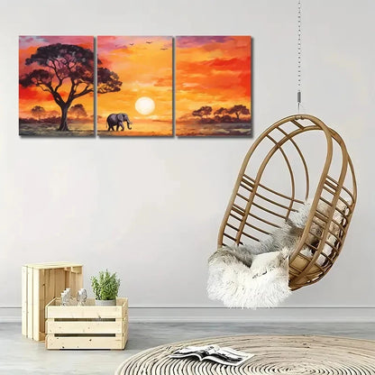 3pcs African Sunset Landscape Africa Decor Poster Metal Print Ready to Hang Art