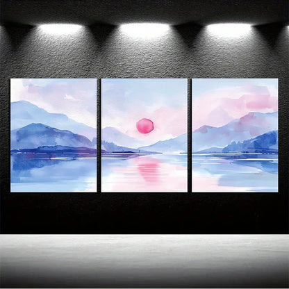 3pcs Vibrant Minimalist Pink Plain Design Metal Print Ready to Hang Art