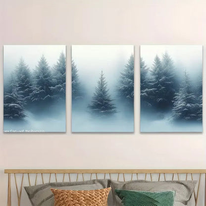3pcs Snowy Pine Trees in Winter Forest Nature  Wall Art Set Canvas Framed 60x90cm - High Quality Print 100% Australian Made Wall Canvas Ready to Hang