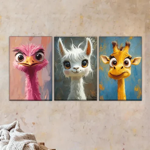 3pcs Three different colored animals Wall Art Set Canvas Unframed - High Quality Print 100% Australian Made Wall Canvas