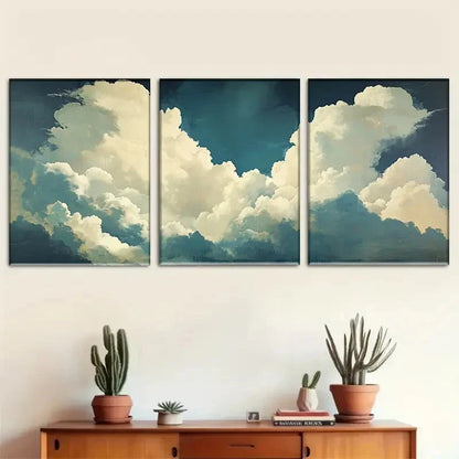 3pcs oft Sky and Cloud Scenery in Calm Blue Metal Print Ready to Hang Art