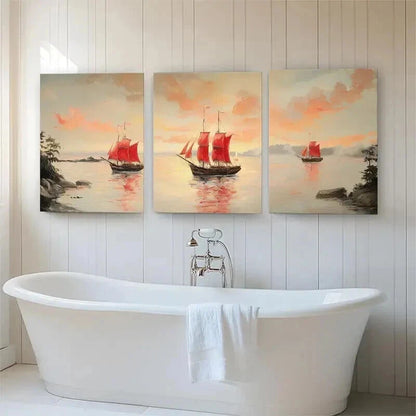 3pcs Sailboat Sunset Seascape Maritime Perfect Wall Art Set Canvas Framed 40x60cm - High Quality Print 100% Australian Made Wall Canvas Ready to Hang
