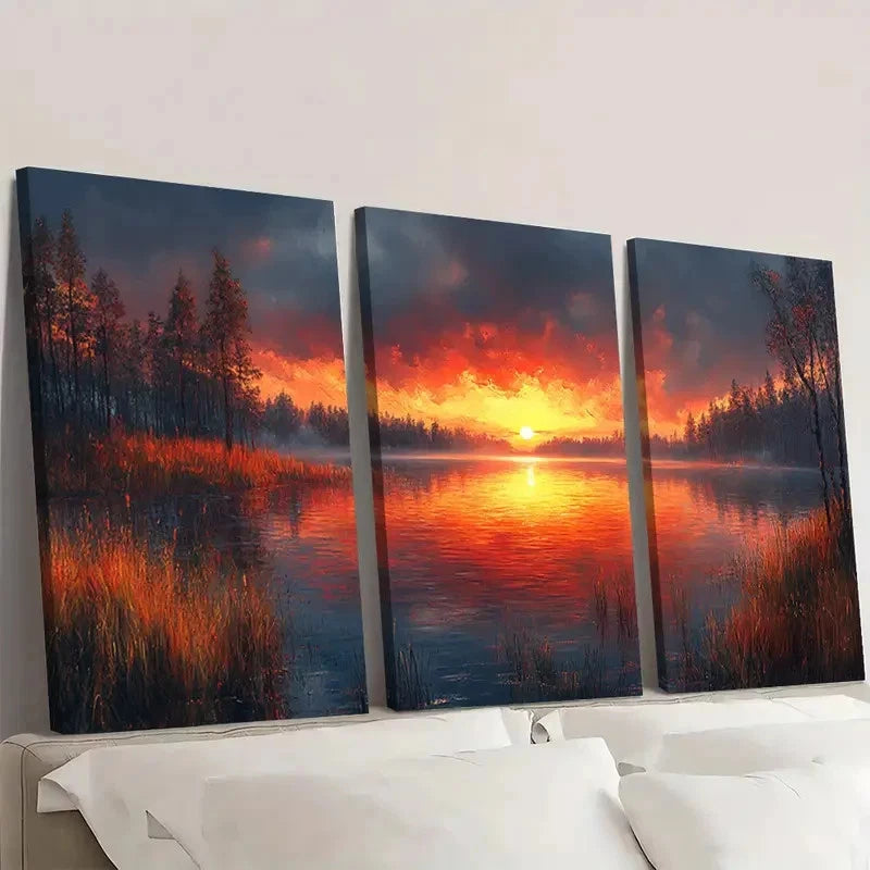 3pcs   Serene Lake at Moody Sunset A Wall Art Set Canvas Framed 40x60cm - High Quality Print 100% Australian Made Wall Canvas Ready to Hang
