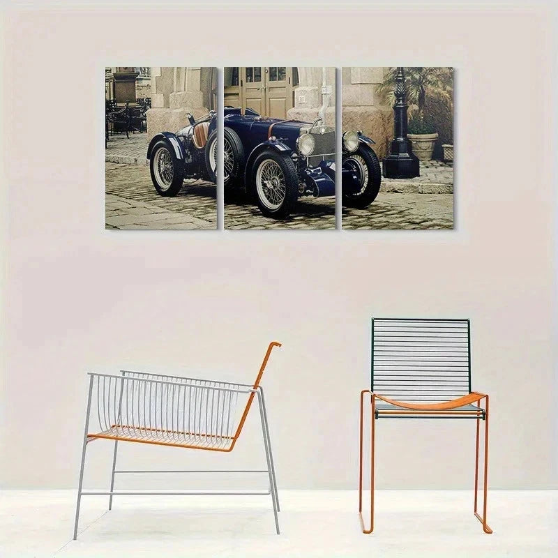 3pcs Vintage Blue Old Style Car Metal Print Ready to Hang Art