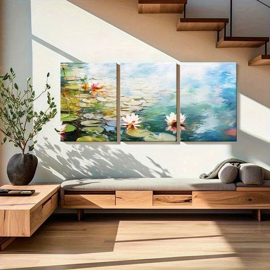 3pcs Featuring Vintage Lily Ponds And Flowers Metal Print Ready to Hang Art