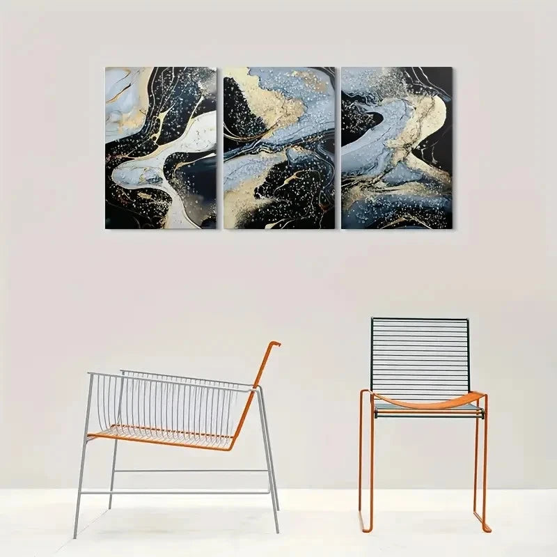 3pcs White Golden Marble Texture Metal Print Ready to Hang Art