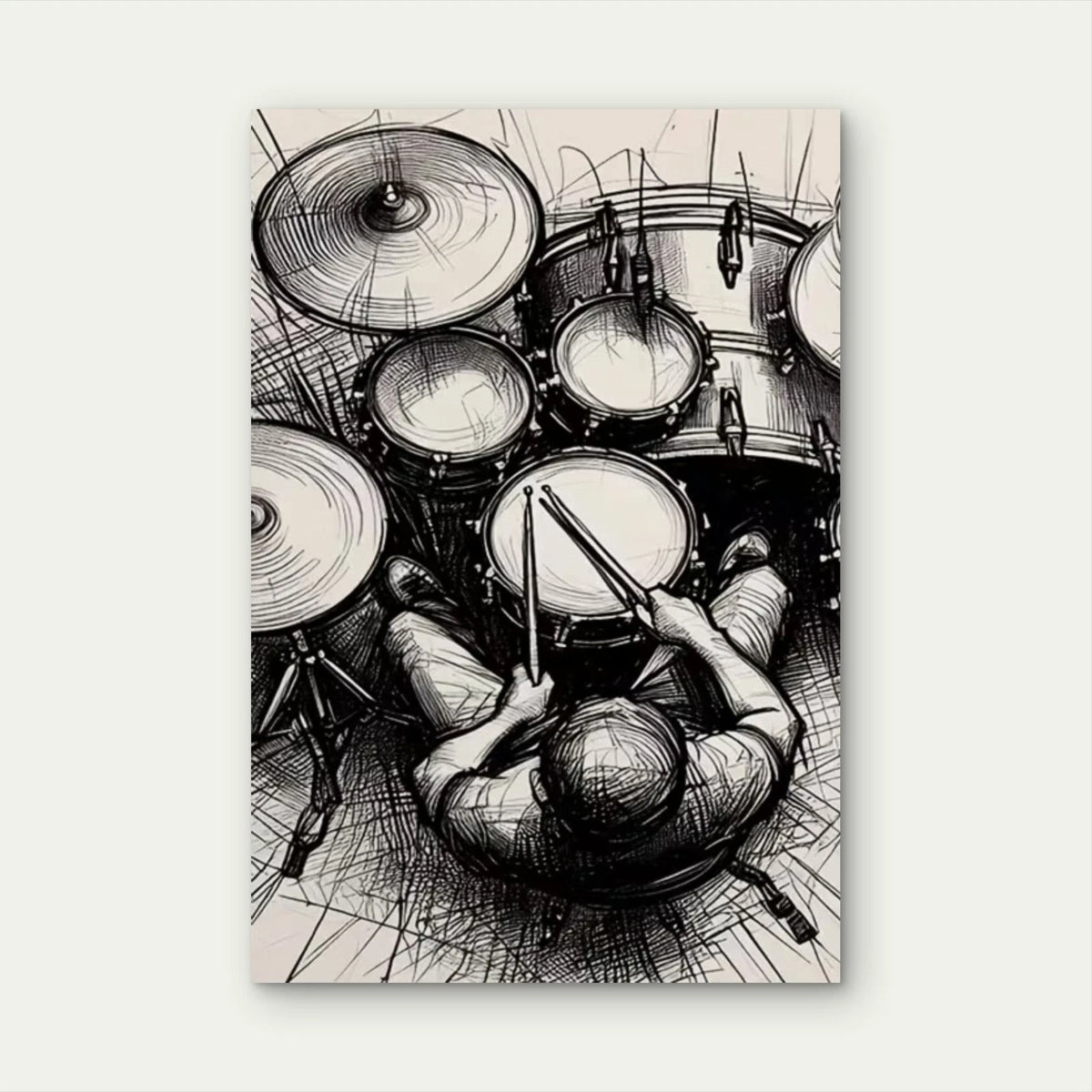 Sketchy Drummer Action 60x90cm Metal Print Ready to Hang