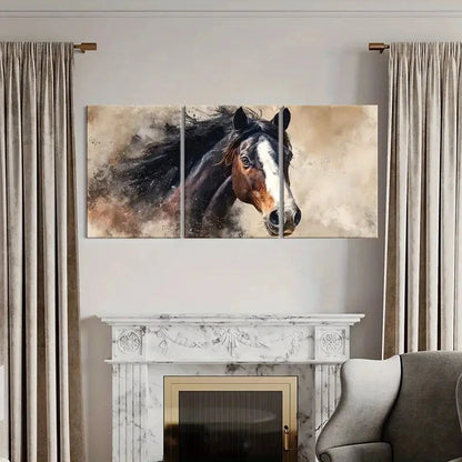 3pcs Horse Portrait Dynamic Mane Expressive Eyes Metal Print Ready to Hang Art