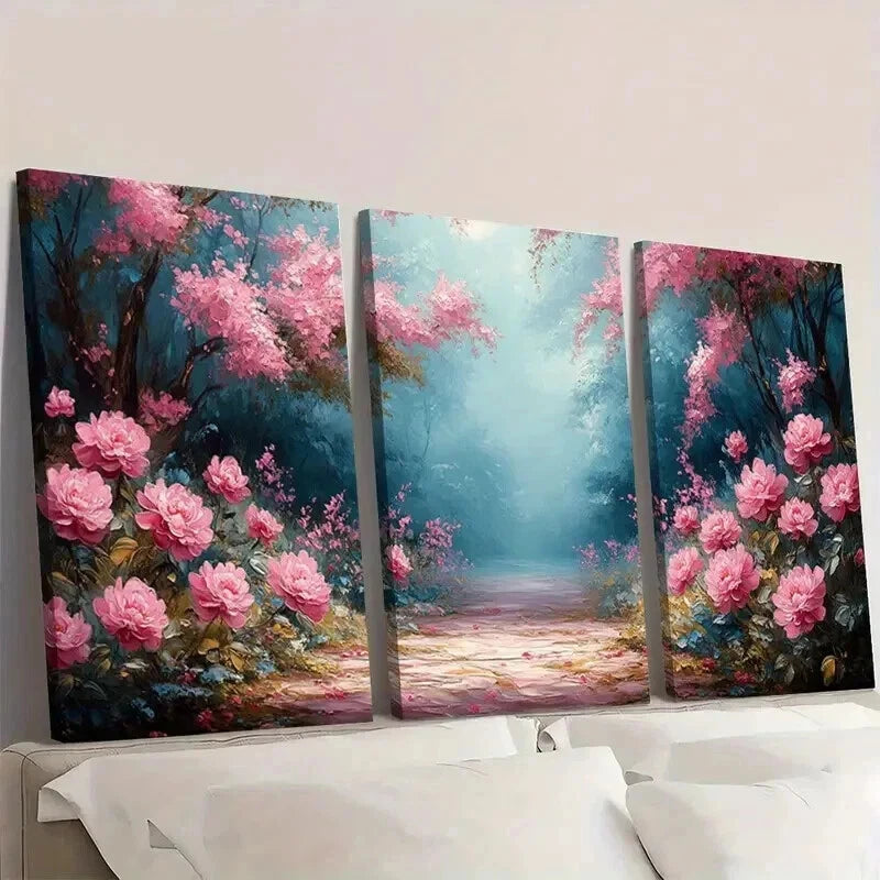 3pcs Pink Peony & Lilac Floral Garden Wall Art Set Canvas Framed 40x60cm - High Quality Print 100% Australian Made Wall Canvas Ready to Hang