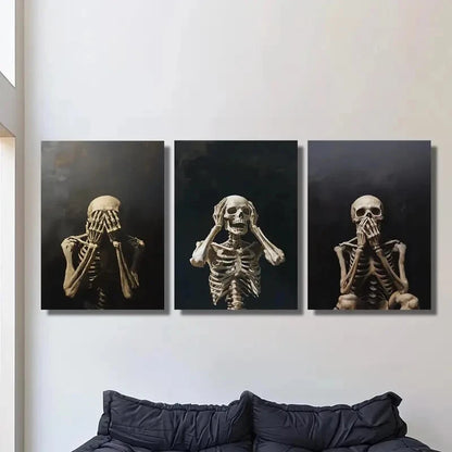 3pcs Skeleton posture creativity, shyness, fear Metal Print Ready to Hang Art
