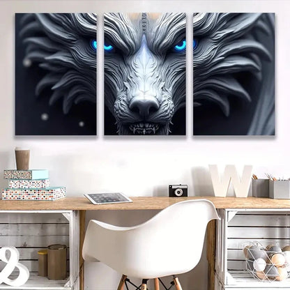 3pcs White Wolf with Blue Eyes, Spray-Painted Wall Art Set Canvas Framed 40x60cm - High Quality Print 100% Australian Made Wall Canvas Ready to Hang