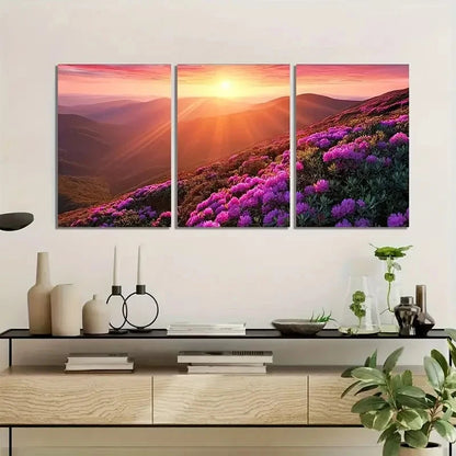 3pcs Sunrise Over Mountains with Rays of Light Metal Print Ready to Hang Art