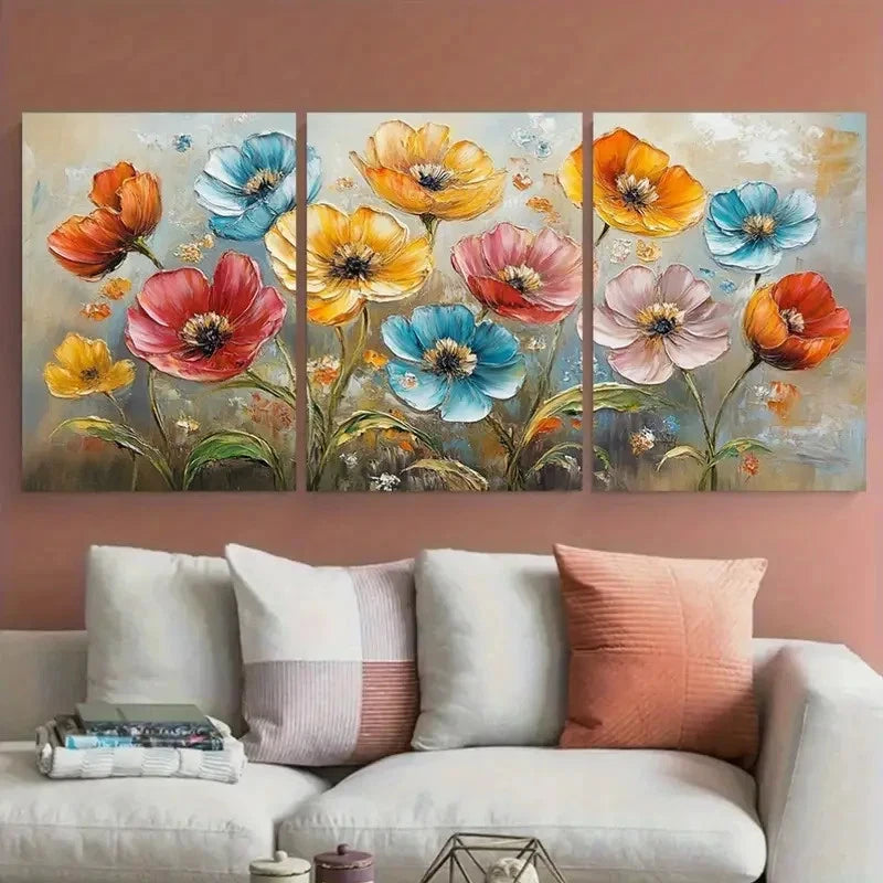 3pcs Dreamy Floral Colorful Blossoms Flower Design Metal Print Ready to Hang Art