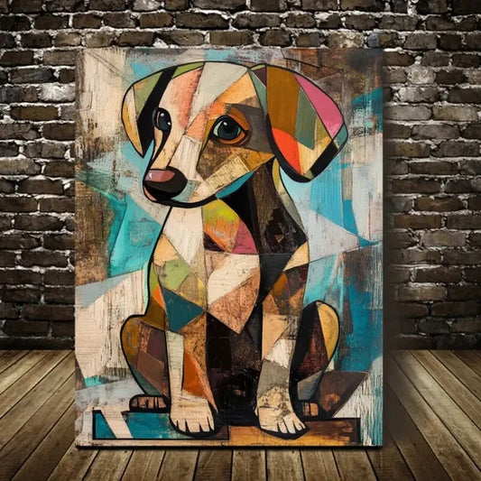 Contemporary Abstract Brown Puppy Painting 40x60cm Metal Print Ready to Hang