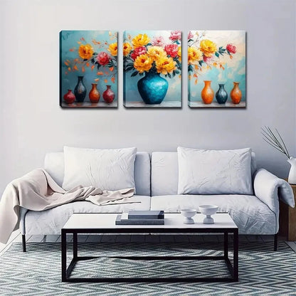 3pcs Realistic Style Triplet Vase Perfect Wall Art Set Canvas Framed 40x60cm - High Quality Print 100% Australian Made Wall Canvas Ready to Hang