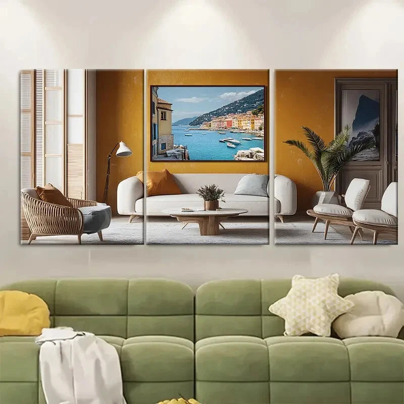 3pcs French Riviera Coast Vibrant Travel Poster Metal Print Ready to Hang Art