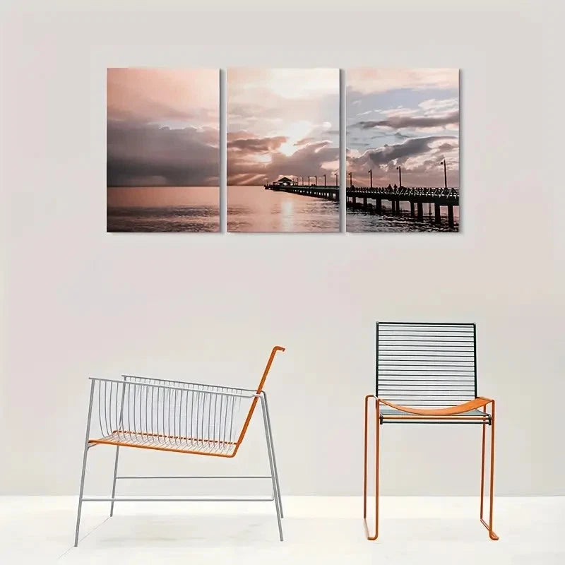 3pcs Sunset Over Ocean Vibrant Coastal Metal Print Ready to Hang Art