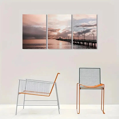 3pcs Sunset Over Ocean Vibrant Coastal Metal Print Ready to Hang Art