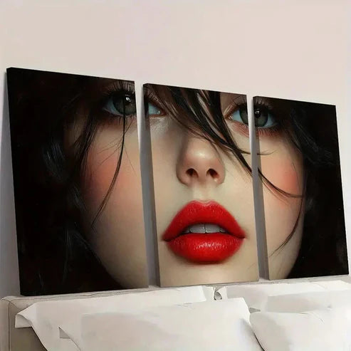 3pcs Red Lipstick Room Decor FG Wall Art Canvas Unframed - High Quality Print 100% Australian Made Wall Canvas