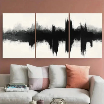 3pcs Monochrome Abstract Brushstroke Modern Design Metal Print Ready to Hang Art