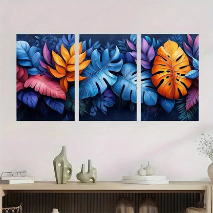3pcs Vibrant Tropical Leaf Jungle Scene Metal Print Ready to Hang Art