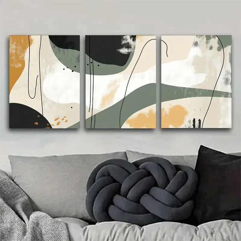 3pcs Abstract Earth Tones Shapes Design Metal Print Ready to Hang Art