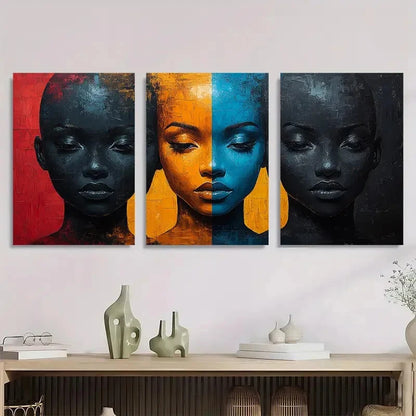 3pcs Abstract Black People Colourful Metal Print Ready to Hang Art