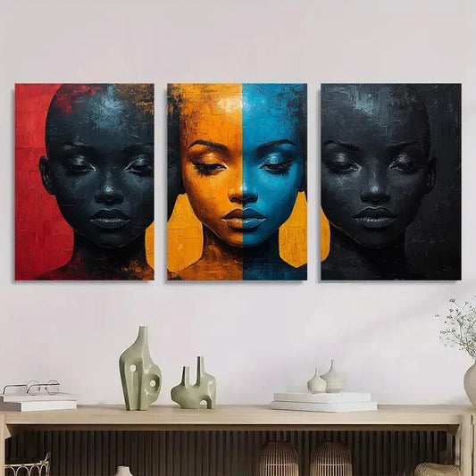 3pcs Abstract Black People Colourful Metal Print Ready to Hang Art
