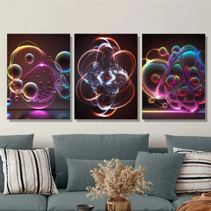 3pcs ,Colorful painting, minimalism, bubbles Metal Print Ready to Hang Art