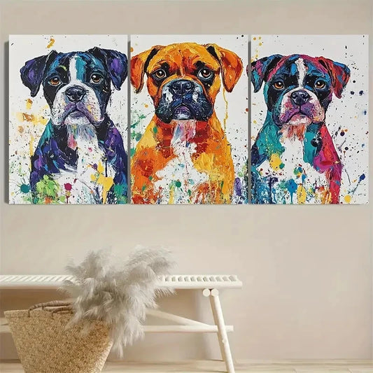 3pcs Puppy Boxers Dog Pet Animal Splatter Metal Print Ready to Hang Art