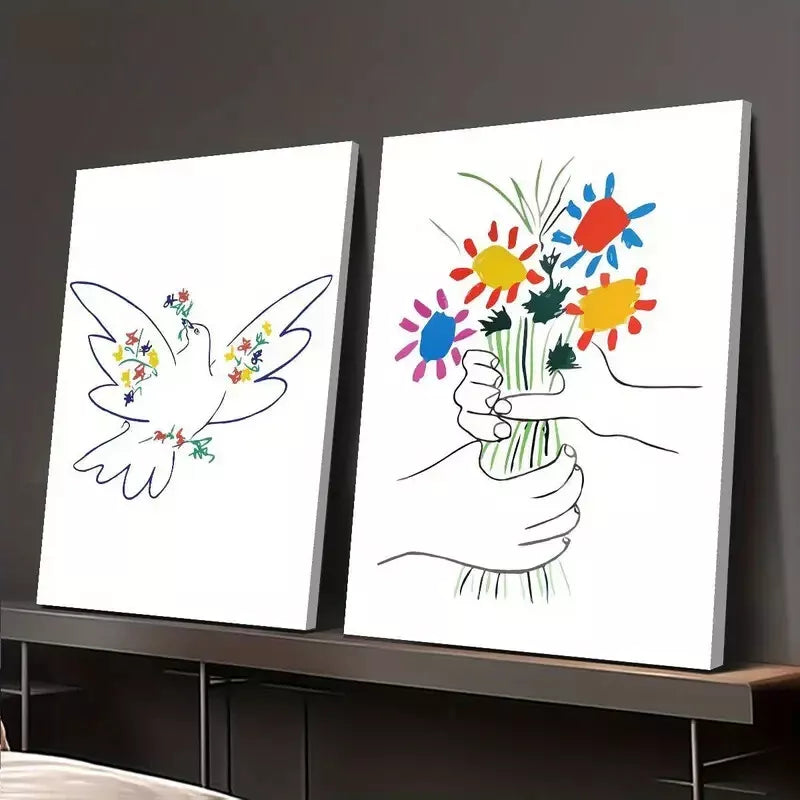 2pcs Abstract Line Art Of Peace Canvas Framed 50x75cm - High Quality Print 100% Australian Made Wall Canvas Ready to Hang