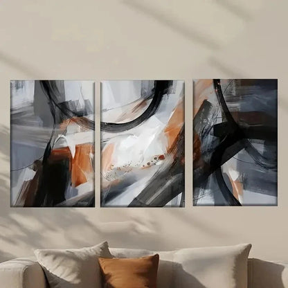 3pcs Black White and Orange Geometric Wall Art Set Canvas Framed 40x60cm - High Quality Print 100% Australian Made Wall Canvas Ready to Hang