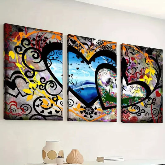 3pcs Graffiti style fashion love decoration Wall Art Set Canvas Framed 40x60cm - High Quality Print 100% Australian Made Wall Canvas Ready to Hang