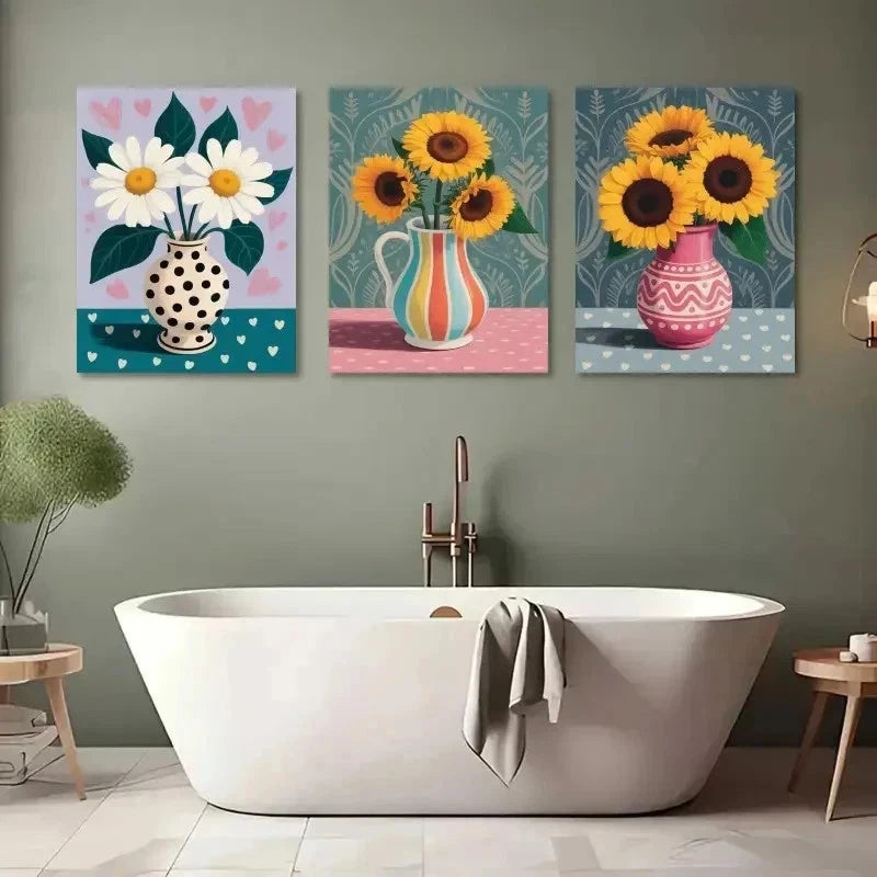 3pcs Sunflowers, Daisies, Polka Dot  Wall Art Set Canvas Framed 60x90cm - High Quality Print 100% Australian Made Wall Canvas Ready to Hang