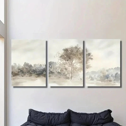 3pcs Vintage Forest Landscape Watercolor, Metal Print Ready to Hang Art