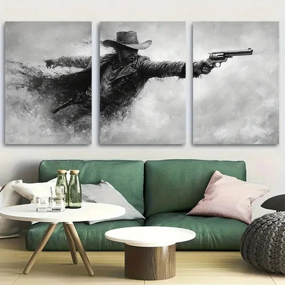 3pcs West Gunslinger Leaping with Revolver Metal Print Ready to Hang Art
